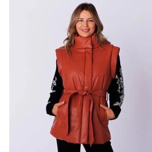 DG2 by Diane Gilman Faux Leather Puffer Vest Clay - Size 2X
